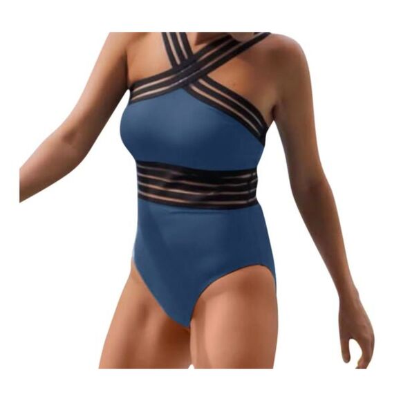 NWT Hilor Size L 10 12 Sexy Criss Cross Straps Bathing Suit One Piece Full Cover - Picture 2 of 5